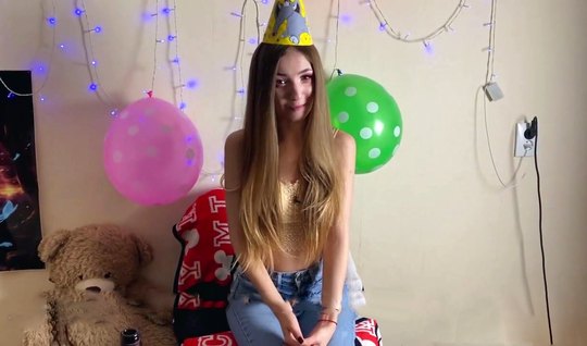 A young girl in honor of her birthday became a home porn sta...