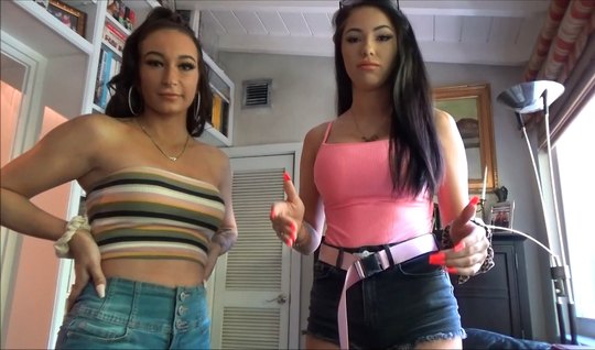 Two young beauties give a close-up blowjob and are ready for...