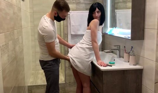 Russian girl during homemade porn in the bathroom, experienc...