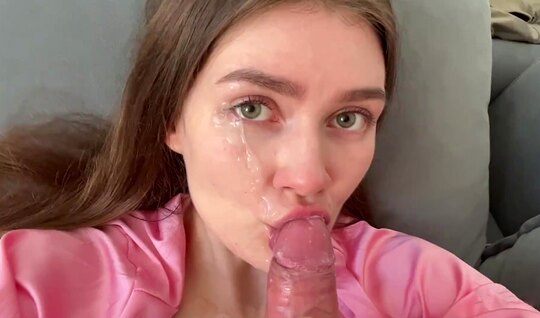 Russian chick gets facialized after sex...