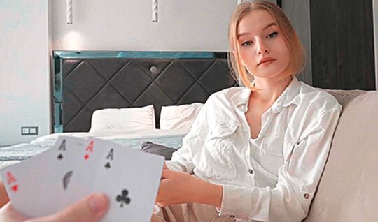 Russian blonde lost her juicy pussy in cards...